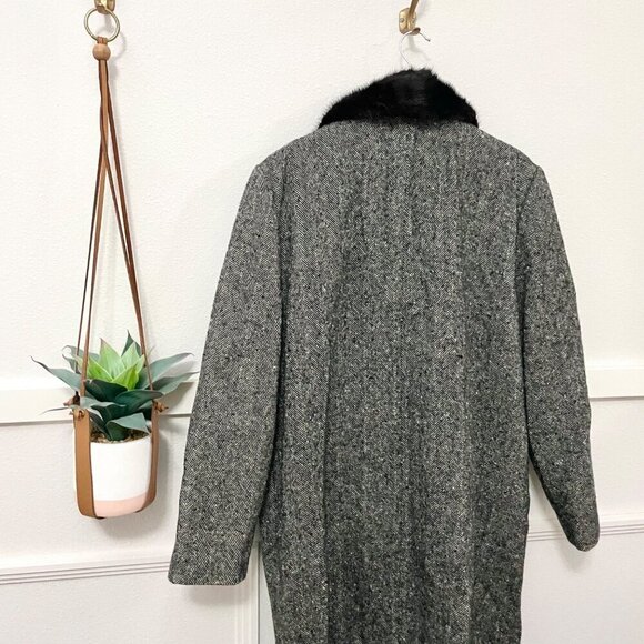 Vintage Andover Wool Black and White Tweed Fur Trim Jacket Size XXL - Picture 4 of 5